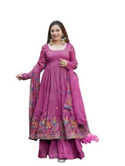 Wedani - Women's Embroidered Purple Anarkali Kurta With Palazzo & Dupatta