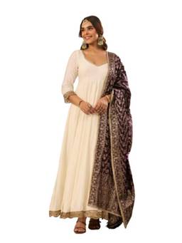 Wedani - Women's Solid Wine Anarkali Kurta With Pant & Dupatta