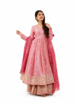 Wedani - Women's Embroidered Pink Anarkali Kurta With Palazzo And Dupatta