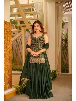 Wedani - Women's Embroidered Green Kurti With Sharara & Dupatta