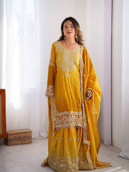 Wedani - Women's Ombre Yellow Kurta With Sharara And Dupatta