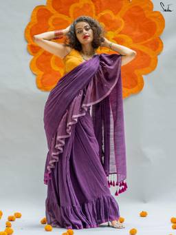 Suta - Women Purple Solid Tassel Casual Saree
