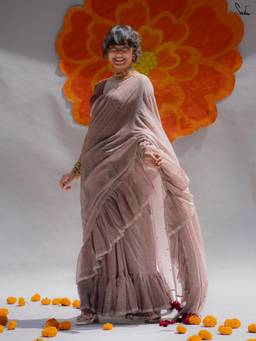 Suta - Women Brown Solid Sequins Casual Saree
