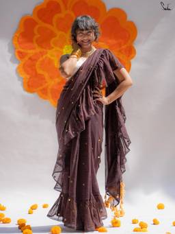 Suta - Women Brown Embellished Tassel Casual Saree