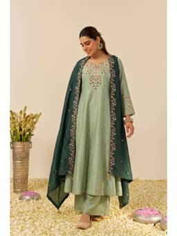 TWINS LADY - Women Green Anarkali Kurta With Palazzo & Dupatta