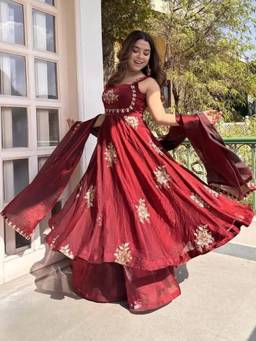 TWINS LADY - Women Maroon Anarkali Kurta With Palazzo And Dupatta