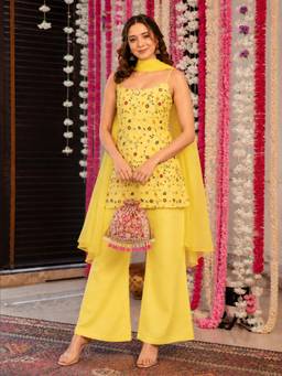 TWINS LADY - Women's Yellow Kurti With Pant & Dupatta