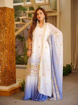 TWINS LADY - Women's White Embroidered Kurta With Palazzo & Dupatta