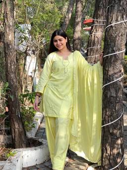 TWINS LADY - Women's Lemon Yellow Kurti With Salwar & Dupatta