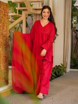 TWINS LADY - Women's Red Kurti With Salwar & Dupatta