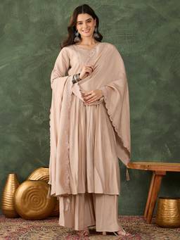 TWINS LADY - Women Cream Kurta With Palazzo & Dupatta