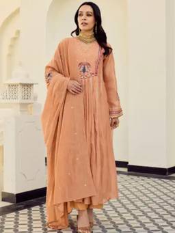TWINS LADY - Women Peach Anarkali Kurta With Pant & Dupatta