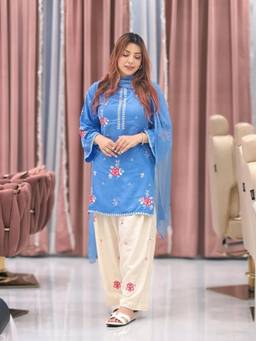 TWINS LADY - Women's Pink Blue Kurti With Salwar & Dupatta