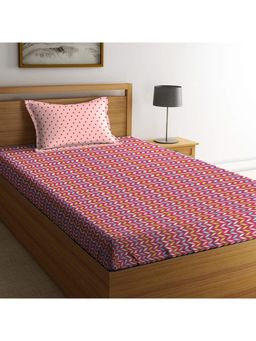 MYTRIDENT - Feather Tales 144 TC Cotton Single Bedsheet and 1 Pillow Cover Party Mood Pink