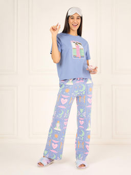 Sweet Dreams - Womens Graphic Printed Pyjama with Top Blue