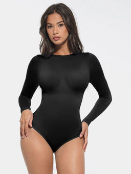 Shop The Edit - Seamless Round Neck Sculpting Waist Bodysuit Black