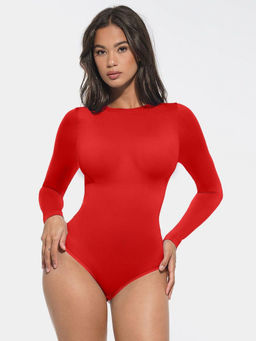 Shop The Edit - Seamless Round Neck Sculpting Waist Bodysuit Red