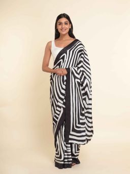 Suta - White Printed Liva Saree