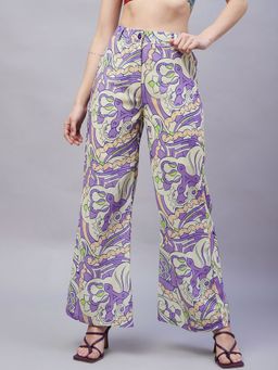 RARE - Women Casual Purple Colour Abstract Regular Trousers