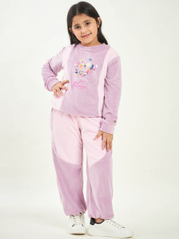StyloBug - Girls Round Long Sleeves Winter Wear Sweatshirt & Joggers Pink (Set of 2)