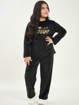 Stylo Bug - Girls Round Long Sleeves Winter Wear Clothing Black (Set of 2)