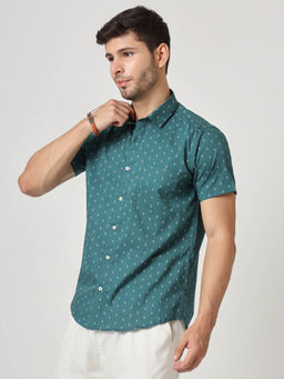 AM SWAN - Green Printed Premium Cotton Casual Shirt