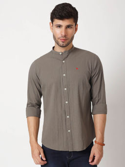 AM SWAN - Premium Mens Grey Black Cotton Casual Shirt