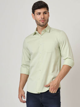 AM SWAN - Premium Cotton Lycra Satin Pistachio Green Casual Shirt
