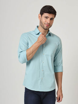 AM SWAN - Premium Cotton Lycra Satin Sky-Blue Casual Shirt