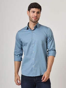 AM SWAN - Premium Cotton Lycra Marble Blue Casual Shirt