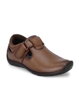 Hitz - Men's Tan Leather Casual Daily Wear Velcro Sandals