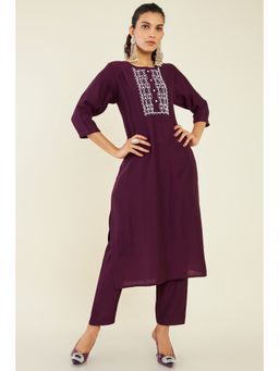 Soch - Women Purple Viscose Embroidered Kurta (Set of 2)