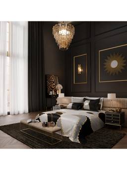 Stoa Paris - Barouque Digital Printed Super King Bedsheet With 4 Pillow Cover - Black Green Grey