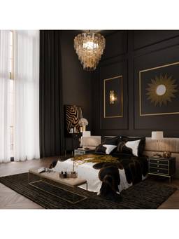 Stoa Paris - Barouque Digital Printed Super King Bedsheet With 4 Pillow Cover - Black Gold White