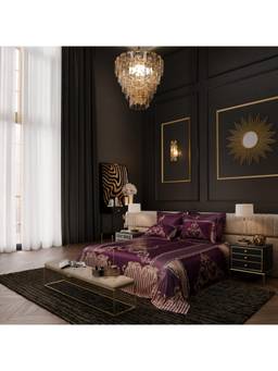 Stoa Paris - Barouque Digital Printed Super King Bedsheet With 4 Pillow Cover - Purple Gold