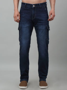 Cantabil - Men Navy Blue Solid Full Length Regular Fit Jeans
