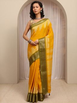Libas - Mustard Ethnic Motif Zari Woven Design Border Saree With Unstitched Blouse