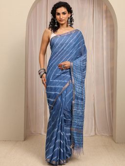 Libas - Blue Tye & Dye Printed & Woven Design Border Saree With Unstitched Blouse