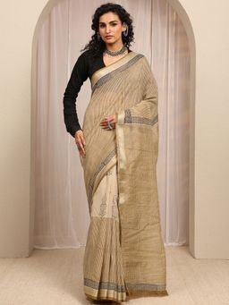 Libas - Brown Ethnic Motif Printed & Zari Woven Design Border Saree With Unstitched Blouse