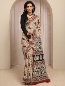 Libas - Beige Ethnic Motif Printed Saree With Unstitched Blouse