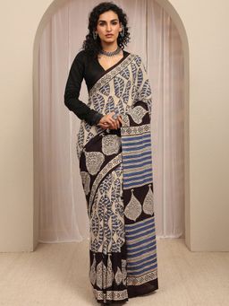 Libas - Beige Paisley Printed Saree With Unstitched Blouse