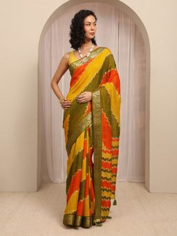 Libas - Yellow Floral Zari Woven Design Border Saree With Unstitched Blouse