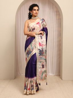 Libas - Purple Ethnic Motif Printed Saree With Unstitched Blouse