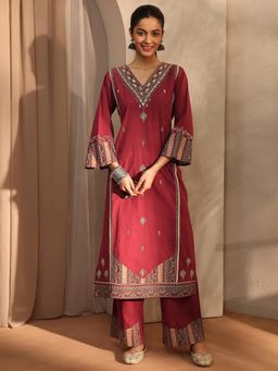 Libas - Red Ethnic Motif Printed Embroidered Straight Kurta With Pant