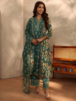 Libas - Green Ethnic Motif Printed A-Line Kurta With Pant & Dupatta