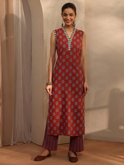 Libas - Rust Floral Printed Straight Kurta With Pant
