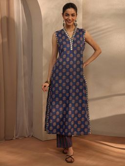 Libas - Blue Floral Printed Straight Kurta With Pant