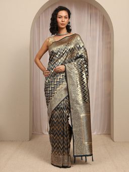 Libas - Blue Chevron Woven Saree With Unstitched Blouse