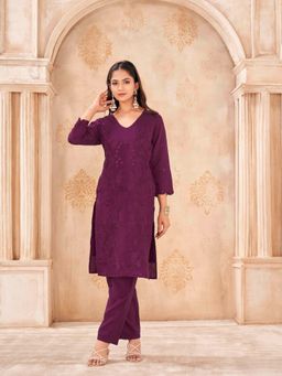 Tikhi Imli - Burgundy Color Silk Blend Embroidered Co-Ord Set