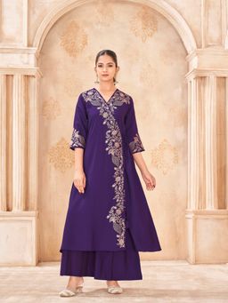 Tikhi Imli - Purple Color Silk Blend With Thread Work Co-Ord Set